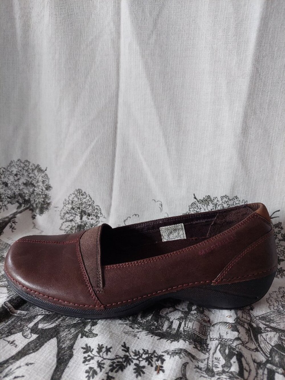 Merrell Size 7.5 Apure Loafers Terracotta Olive brown leather Ortholite Insoles